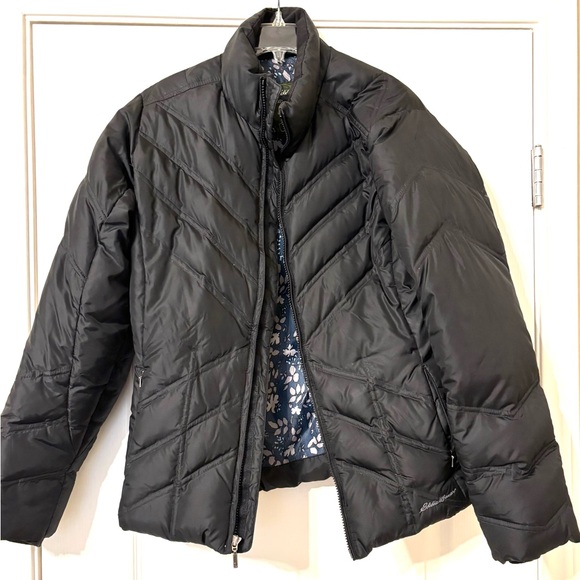 Eddie Bauer Goose Down Black Puffer Jacket coat Medium Packable Puffy Packable - Picture 1 of 16